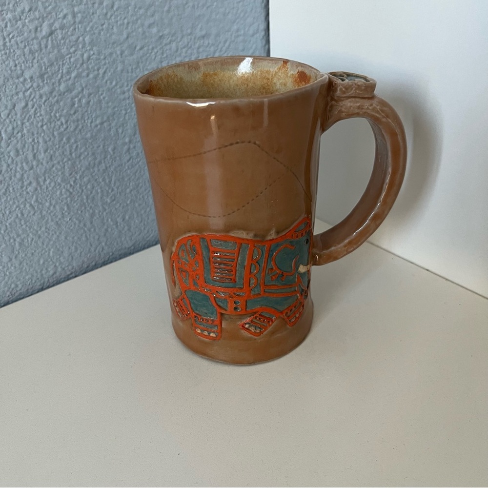 Brown and Orange Geometric Ceramic Mug for Dining